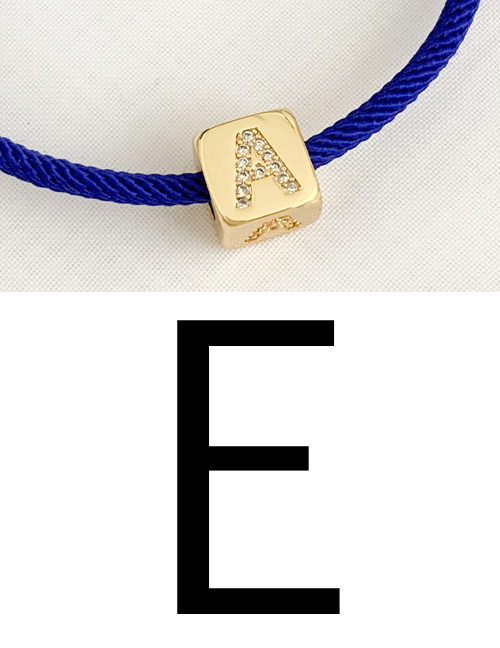 Fashion E Royal Blue Cubic Zirconia Alphabet Woven Rope Bracelet