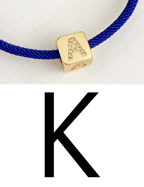 Fashion K Royal Blue Cubic Zirconia Alphabet Woven Rope Bracelet