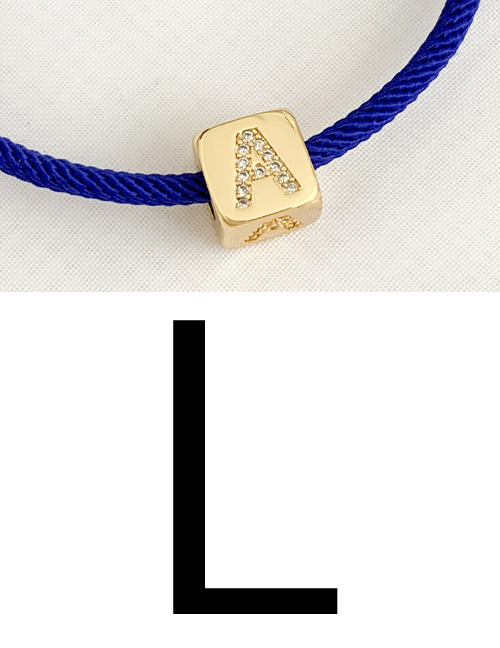 Fashion L Royal Blue Cubic Zirconia Alphabet Woven Rope Bracelet