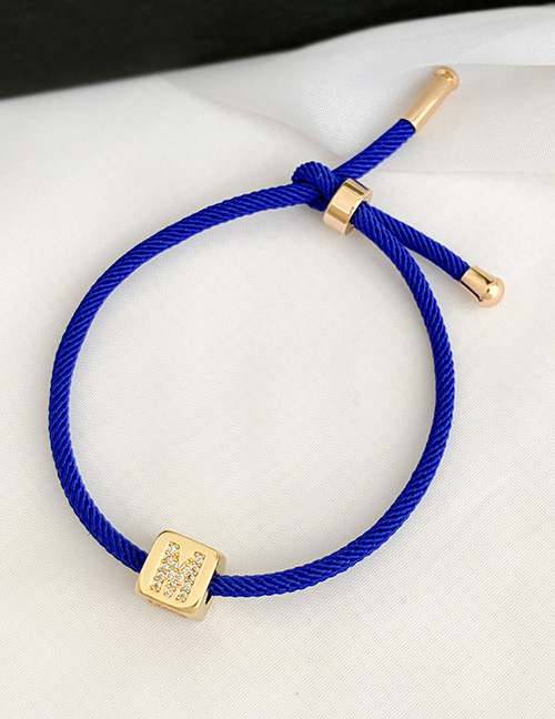 Fashion M Royal Blue Cubic Zirconia Alphabet Woven Rope Bracelet