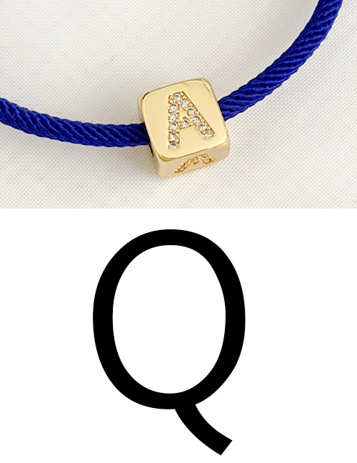 Fashion Q Royal Blue Cubic Zirconia Alphabet Woven Rope Bracelet