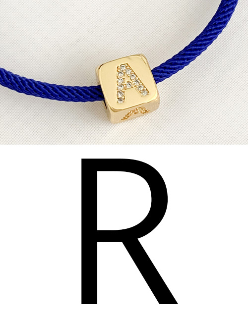 Fashion R Royal Blue Cubic Zirconia Alphabet Woven Rope Bracelet