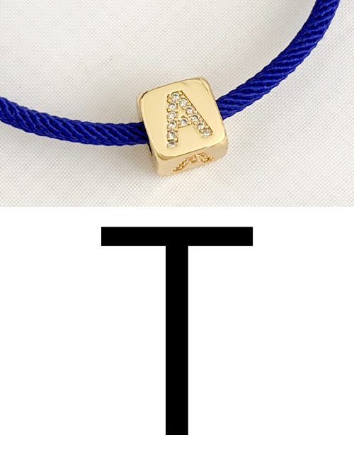 Fashion T Royal Blue Cubic Zirconia Alphabet Woven Rope Bracelet
