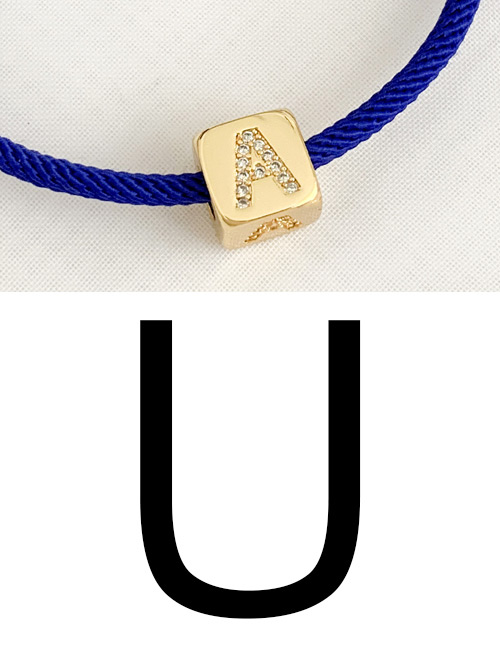 Fashion U Royal Blue Cubic Zirconia Alphabet Woven Rope Bracelet