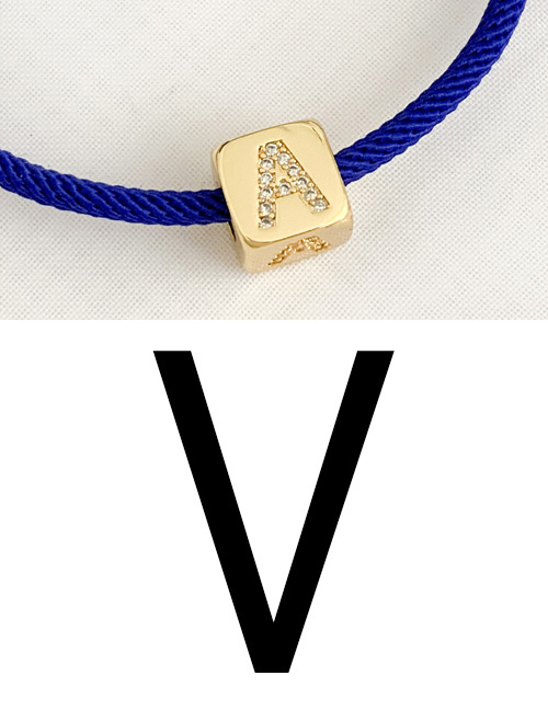 Fashion V Royal Blue Cubic Zirconia Alphabet Woven Rope Bracelet