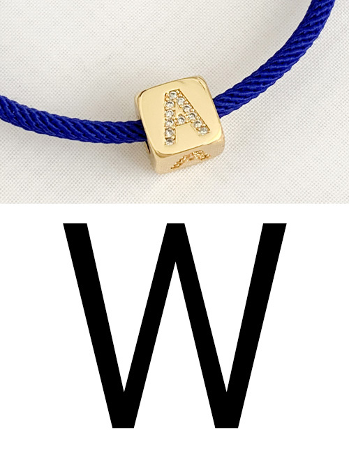 Fashion W Royal Blue Cubic Zirconia Alphabet Woven Rope Bracelet
