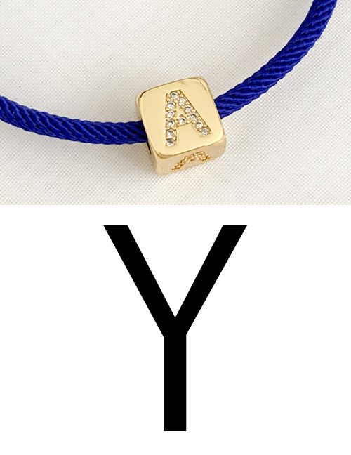 Fashion Y Royal Blue Cubic Zirconia Alphabet Woven Rope Bracelet