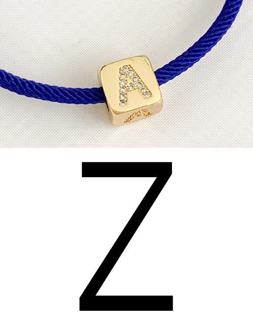 Fashion Z Royal Blue Cubic Zirconia Alphabet Woven Rope Bracelet