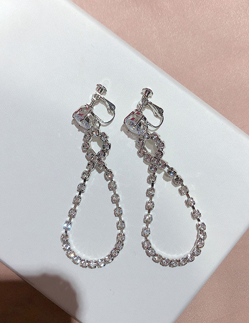 Fashion Silver Long Cross-shaped Drop Earrings With Diamonds