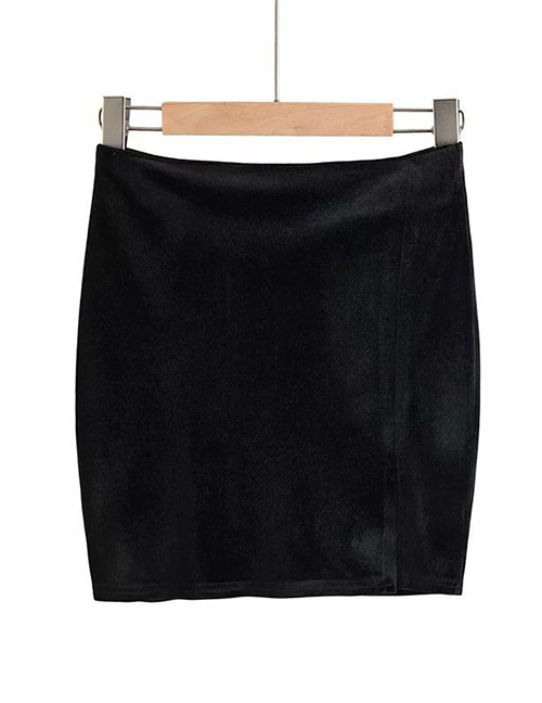 Fashion Black Velvet Bag Hip Side Slit Skirt