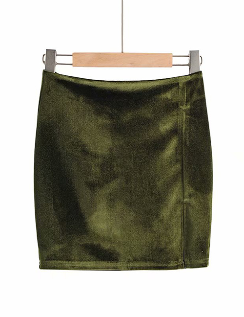 Fashion Green Velvet Bag Hip Side Slit Skirt