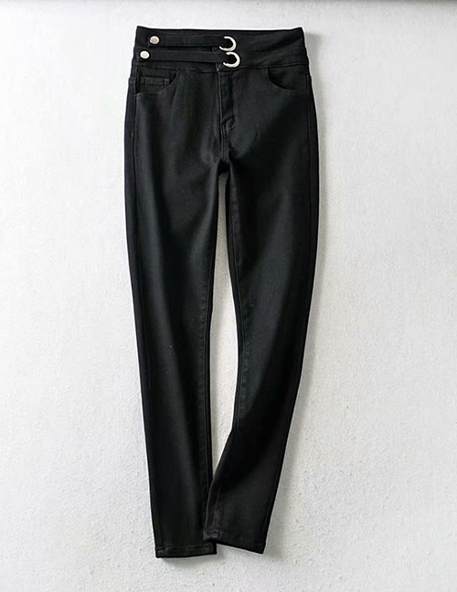 Fashion Black Washed Buckled Panel Skinny Jeans
