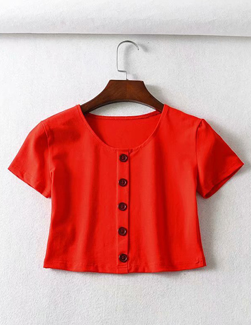 Fashion Red Short-sleeved T-shirt On The Chest