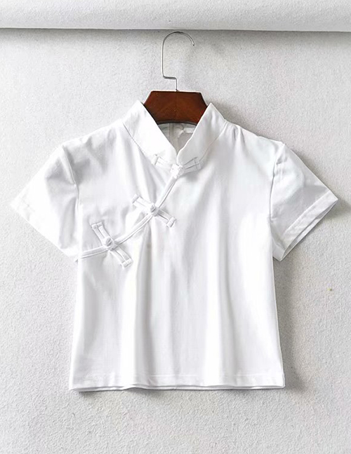Fashion White Button-down Cheongsam Collar Short-sleeved T-shirt