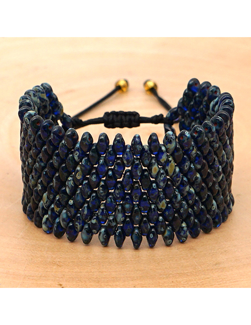 Fashion Royal Blue Czech Beaded Handwoven Wide Bracelet