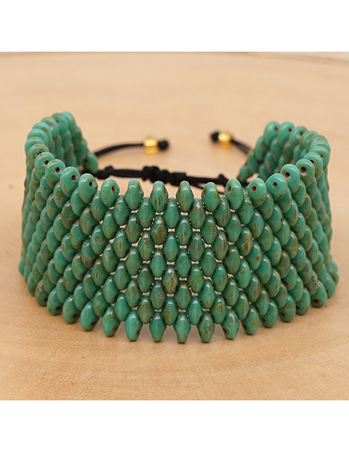 Fashion Green Czech Beaded Handwoven Wide Bracelet