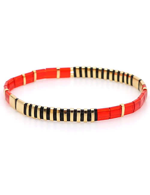 Fashion Red + Gold Alloy Woven Beaded Bracelet