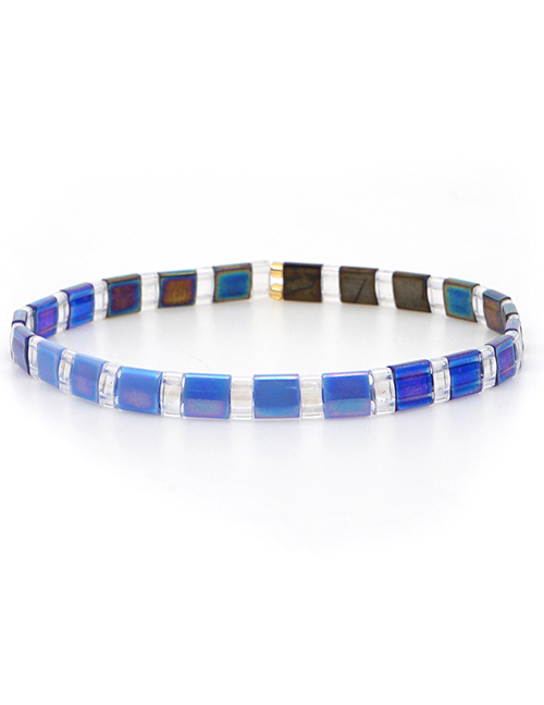Fashion Royal Blue Woven Beaded Contrast Crystal Bracelet