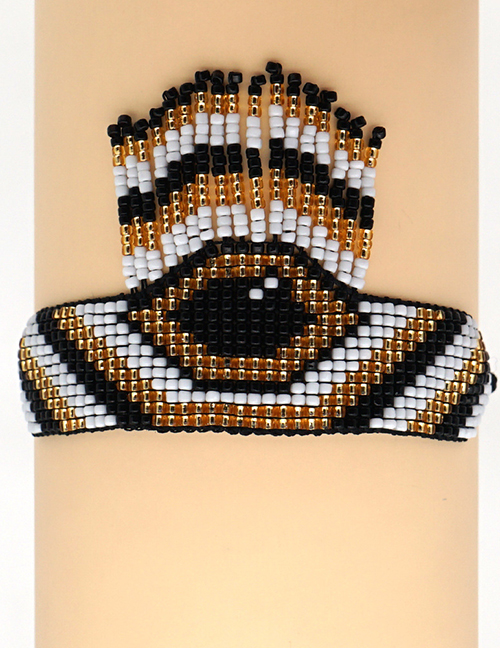 Fashion Black And White Rice Beads Woven Contrast Eye Tassel Bracelet