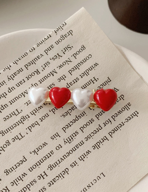 Fashion Red And White Pearl Love Alloy Contrast Hair Clip