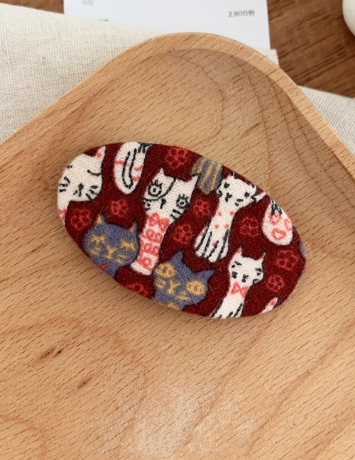 Fashion Cat-wine Red Kitten Printed Oval Edge Clip