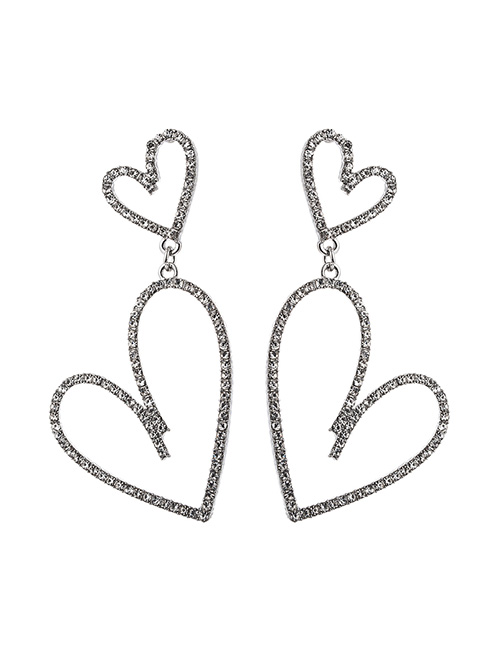 Fashion Silver Multi-layered Open-heart Love Diamond Earrings