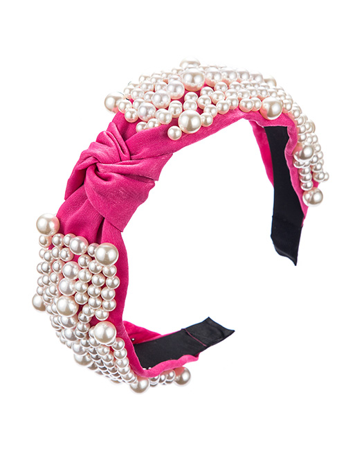 Fashion Rose Red Knotted Pearl Headband