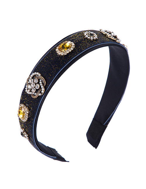 Fashion Dark Blue Velvet Diamond Alloy Pearl Flower Headband