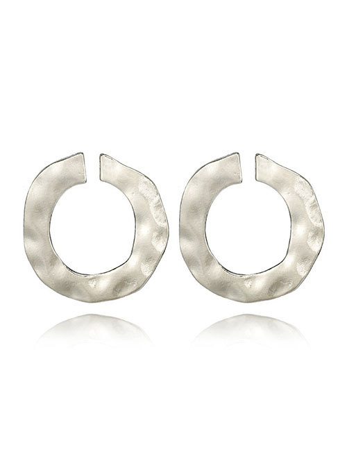 Fashion Silver Glossy Irregular Concave Circle Pierced Earrings