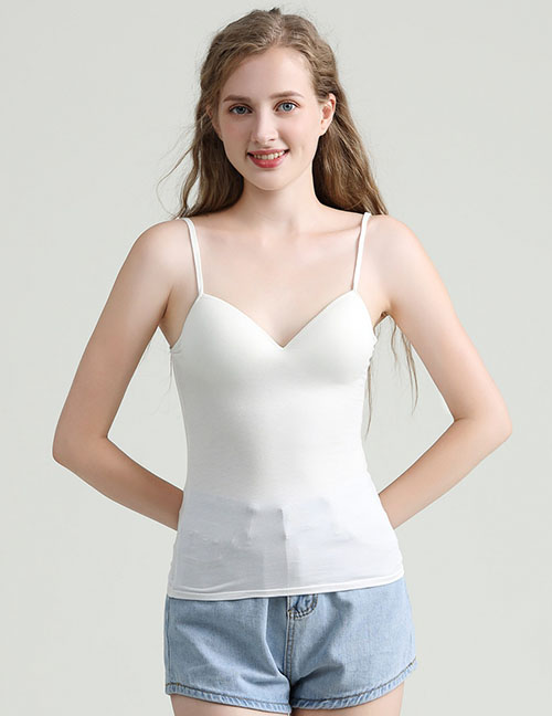 Fashion White Modal Seamless One-piece Rimless Bra Camisole