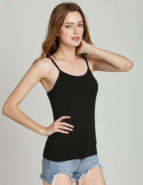 Fashion Black Modal Rimless Strapless Shirt With Chest Pads