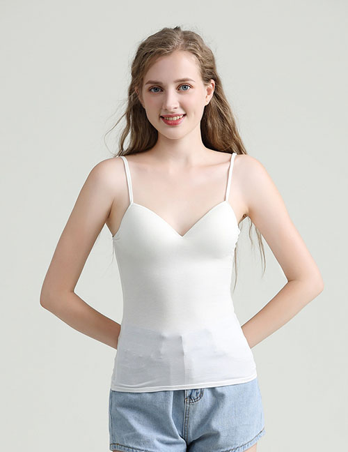 Fashion White Modal One-piece Rimless Camisole With Chest Pad
