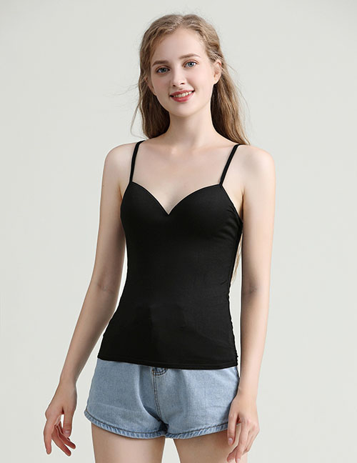 Fashion Black Modal One-piece Rimless Camisole With Chest Pad