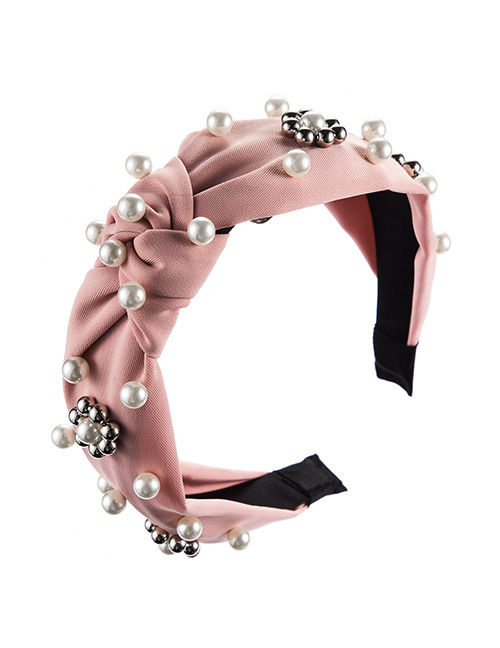 Fashion Pink Pearl Flower Bead Knotted Wide Edge Hoop