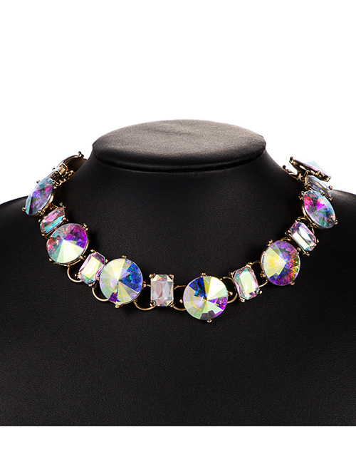 Fashion Color Alloy Inlaid Glass Diamond Necklace