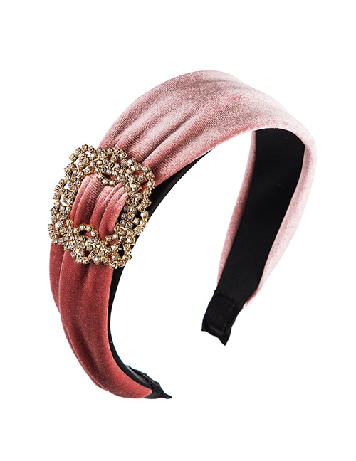 Fashion Pink Gold Velvet Square Hollow Alloy Diamond Wide Headband