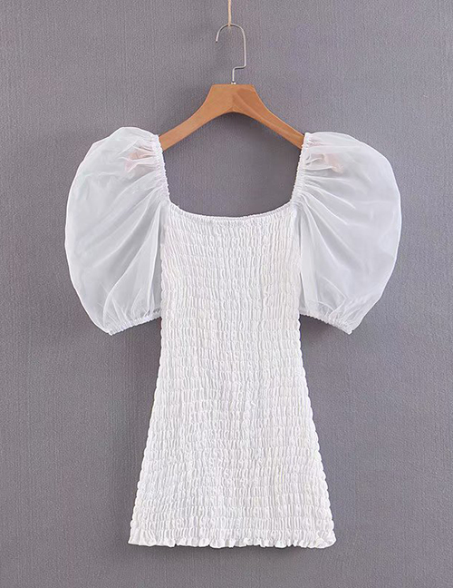 Fashion White Elastic Puff Sleeve Dress