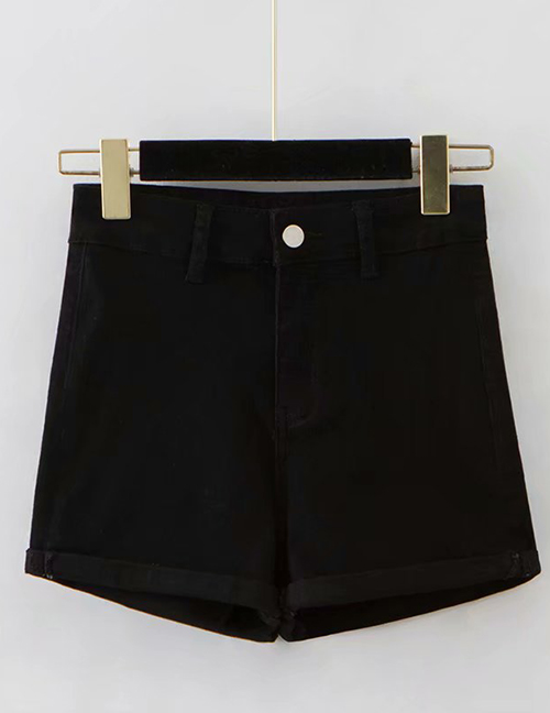 Fashion Black Washed Curled A-line Shorts