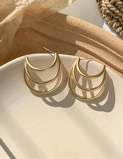 Fashion Multi-layer Semi-circular Gold  Silver Pin Geometric Metal Irregular Earrings