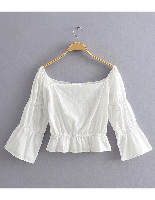 Fashion White Checked-shoulder Stretch-sleeve Shirt