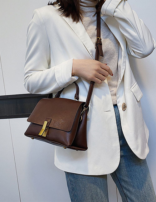 Fashion Coffee Color Locked Flap Crossbody Shoulder Bag