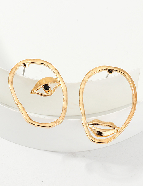 Fashion Golden Alloy Geometric Cutout Eye Lip Earrings