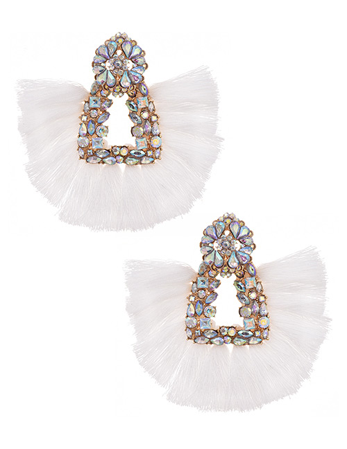 Fashion White Alloy Ab Color Geometric Tassel Earrings