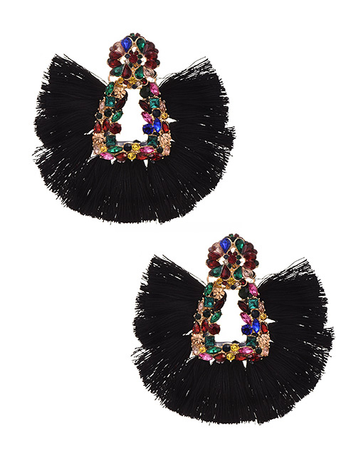 Fashion Black + Color Alloy Rhinestone Geometric Tassel Stud Earrings