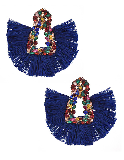 Fashion Royal Blue Alloy Rhinestone Geometric Tassel Stud Earrings