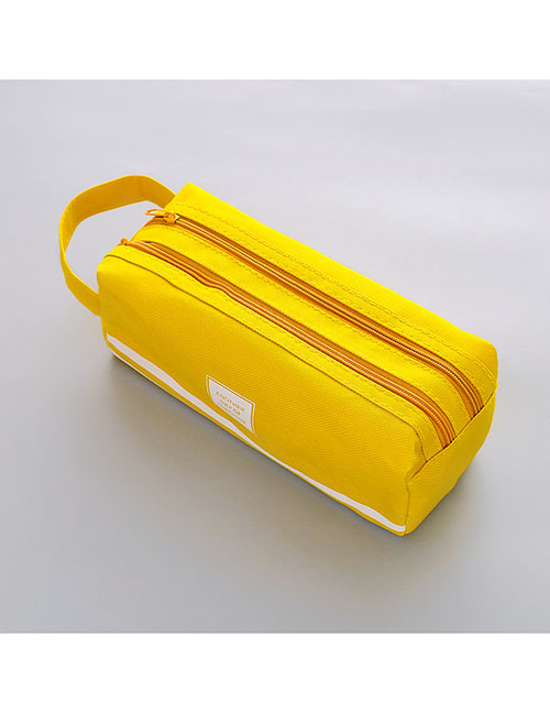 Fashion Yellow Large Capacity Pencil Case With Stitching Letters