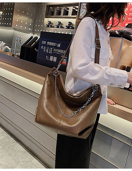 Fashion Brown Large Chain Shoulder Bag