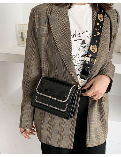 Fashion Black Patent Leather Sequins Wide Shoulder Strap Shoulder Bag