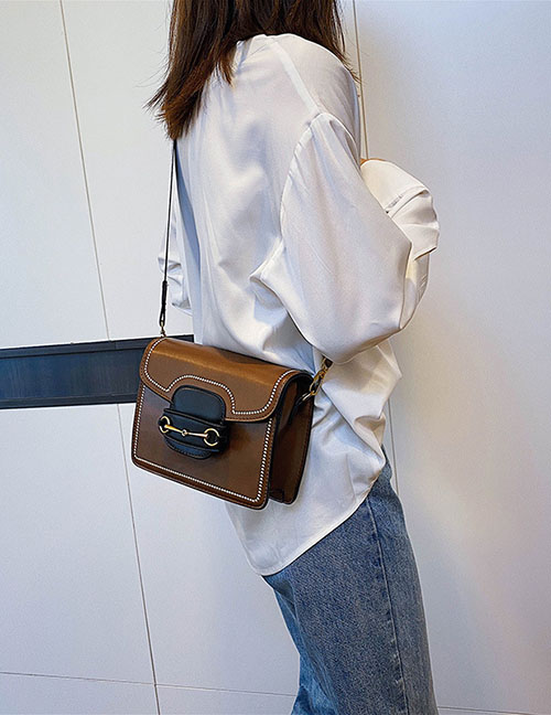 Fashion Brown Broadband Embroidered Oil Side Shoulder Crossbody Bag