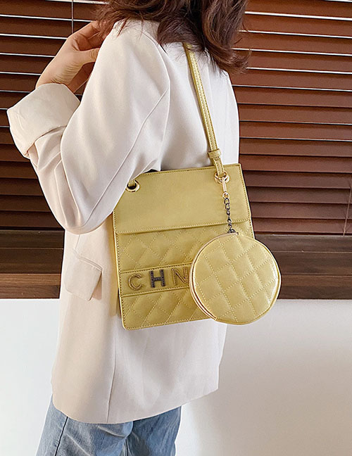 Fashion Yellow Letter Diamond Lattice Mother Bag Crossbody Shoulder Bag
